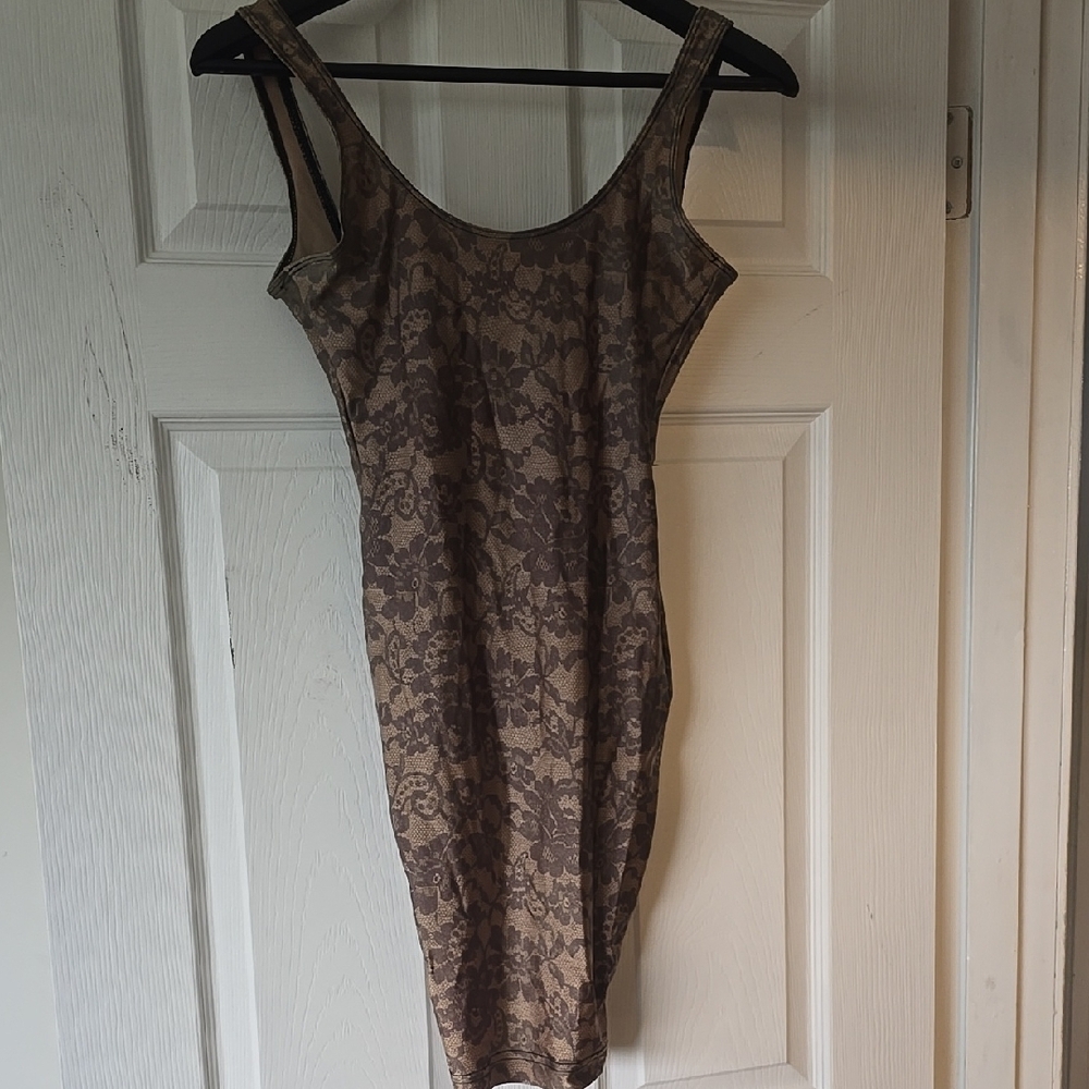 Brown Lace Sleeveless Dress